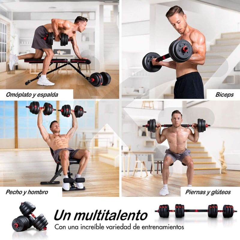 SET de Pesas Completo 44 LBS + Barra Acolchada GRATIS 🔥 KIT CON MÁS DE 20 PIEZAS