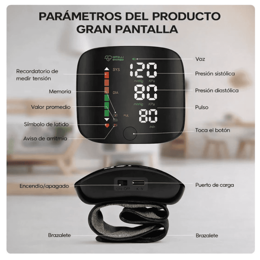 Tensiómetro Digital de Muñeca Recargable con Voz