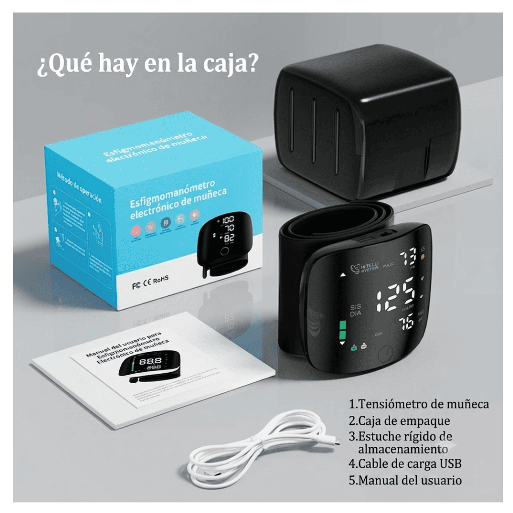 Tensiómetro Digital de Muñeca Recargable con Voz
