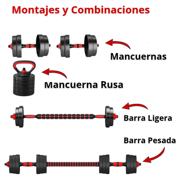SET de Pesas Completo 44 LBS + Barra Acolchada GRATIS 🔥 KIT CON MÁS DE 20 PIEZAS